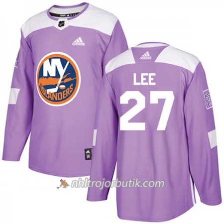 Män Ishockey New York Islanders Tröja Anders Lee 27 Adidas 2017-2018 Lila Fights Cancer Practice Authentic